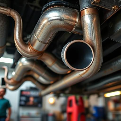 Detalle de un sistema de escape automotriz.